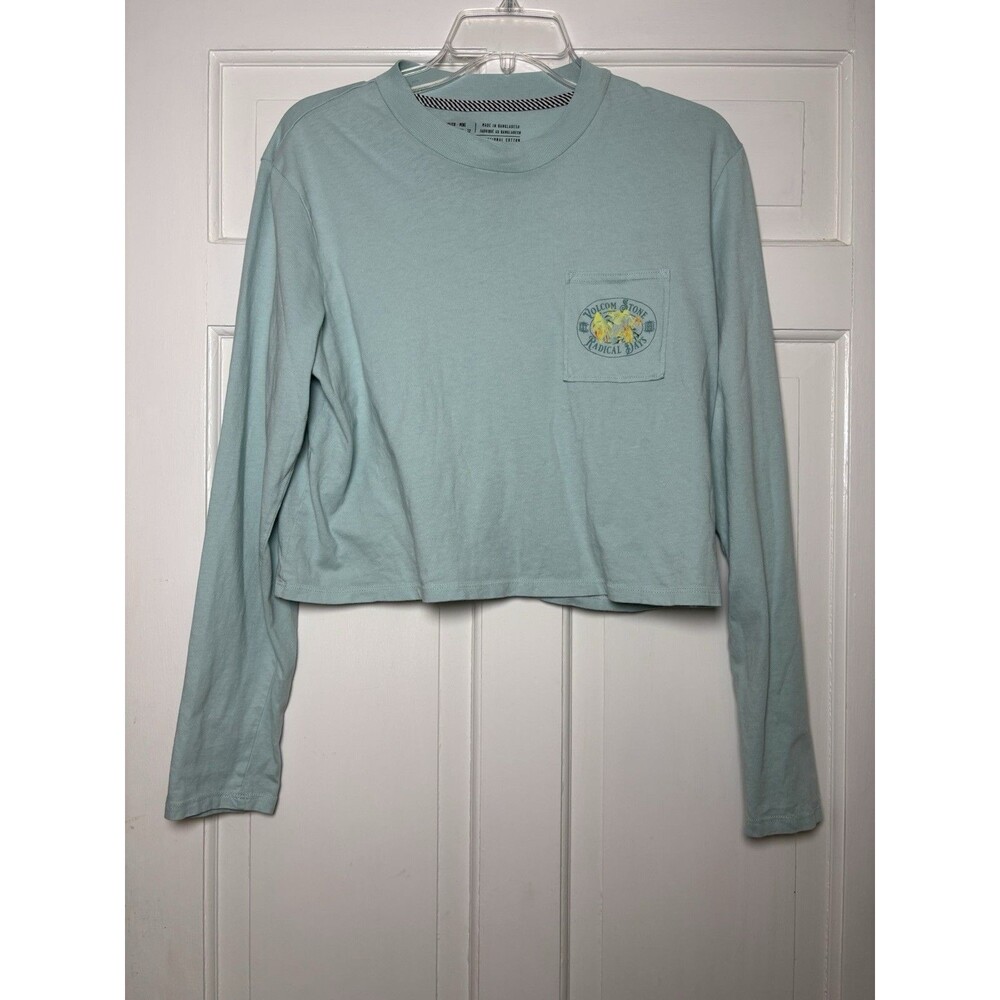 Volcom Soft Sage Long Sleeve Crop Graphic T-shirt Women’s M Beach Skater Surf